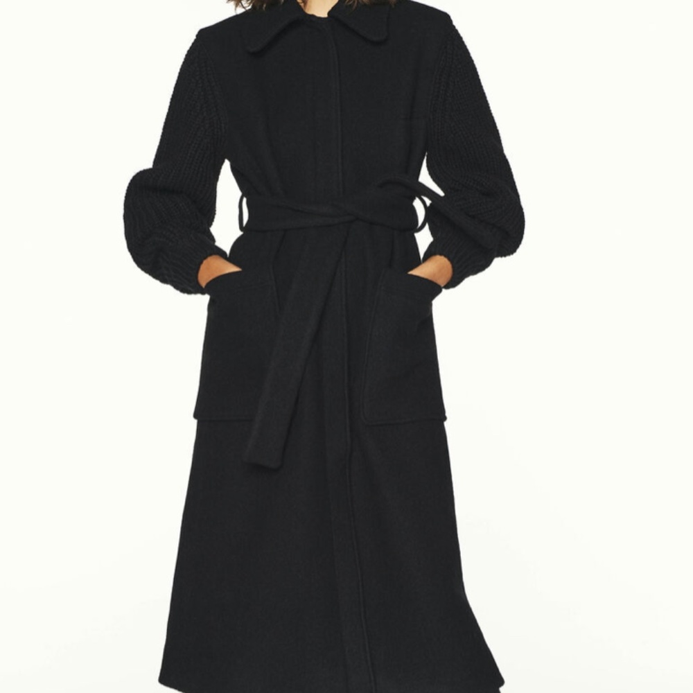 NEW Ba&sh Calas Coat with Knitted Sleeves (Black)